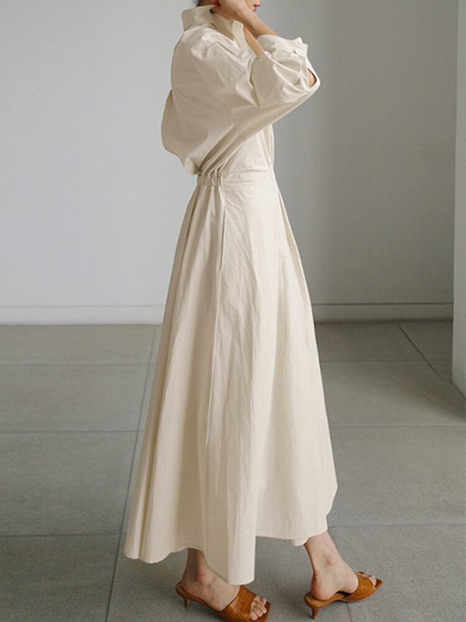 Robe chemise longue beige ceinturée coupe ample pour femme