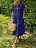 Robe longue chemise rayée à col boutonné