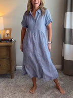 Robe longue chemise rayée à col boutonné