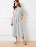 Robe longue chemise rayée à col boutonné