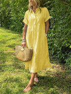 Robe longue chemise rayée à col boutonné