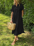 Robe longue chemise rayée à col boutonné