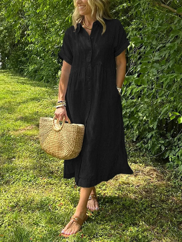 Robe longue chemise rayée à col boutonné