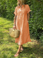 Robe longue chemise rayée à col boutonné