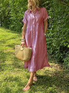 Robe longue chemise rayée à col boutonné