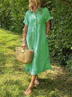 Robe longue chemise rayée à col boutonné