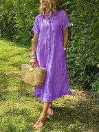 Robe longue chemise rayée à col boutonné