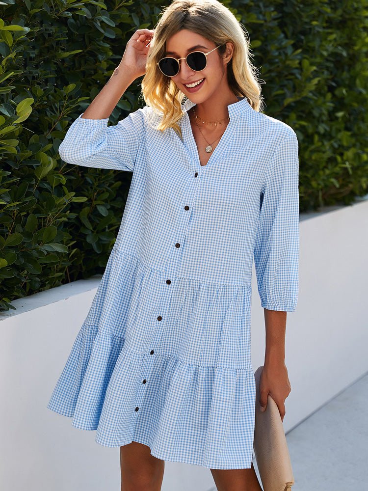 Robe chemise vichy à volants pour femme