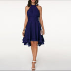 Robe cocktail col halter en mousseline à volants pour femme
