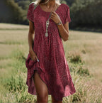 Robe mini fluide à imprimé floral et col V pour femme