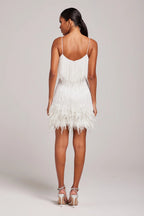 Robe courte à franges et plumes à bretelles