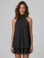 Robe courte col montant dos nu à volants étagés pour femme
