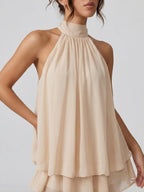 Robe courte col montant dos nu à volants étagés pour femme