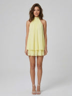 Robe courte col montant dos nu à volants étagés pour femme