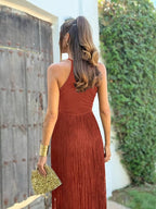 Robe longue à franges col halter pour femme – vue 2