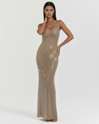 Robe longue à sequins à bretelles pour femme