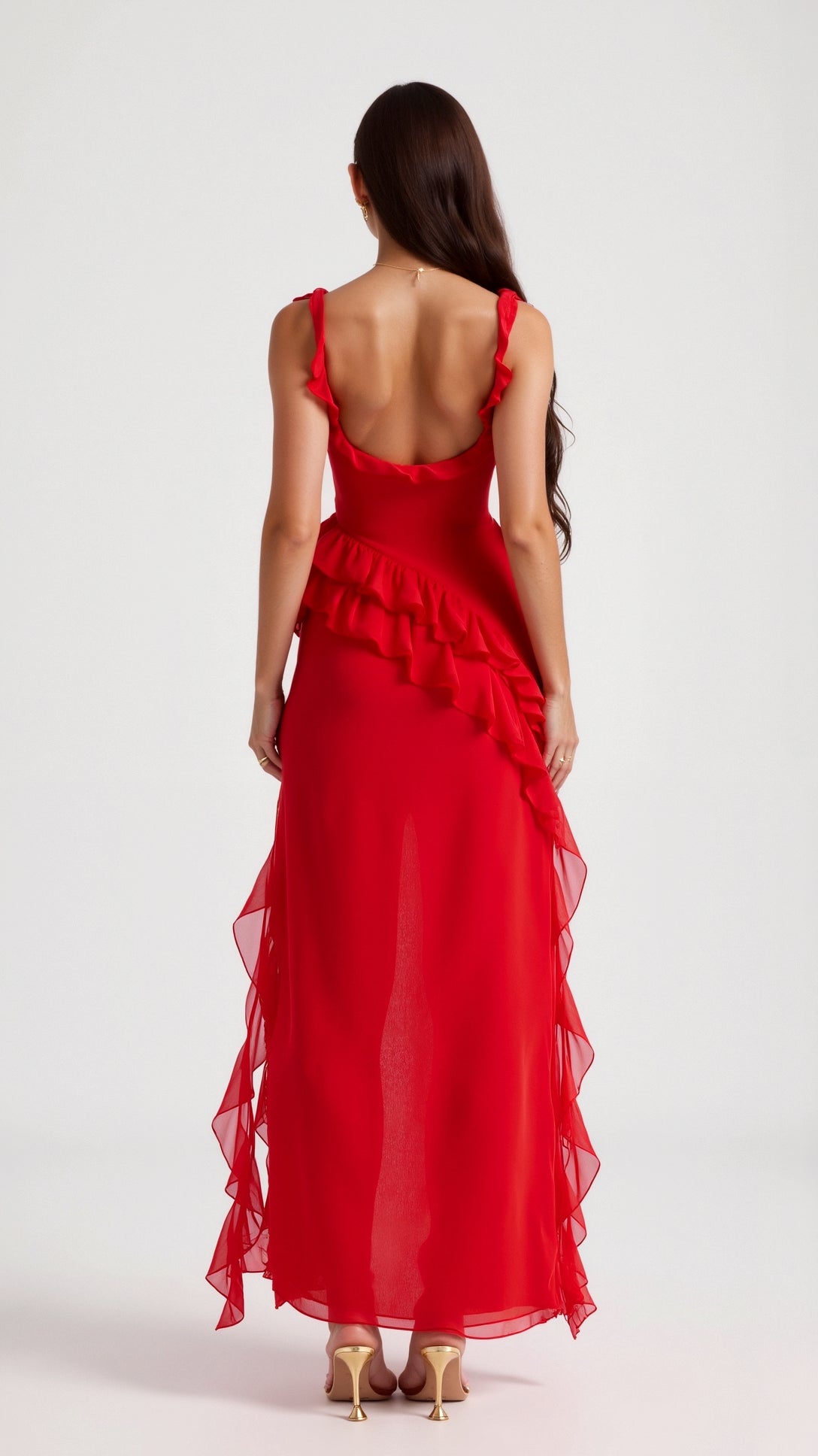 Robe longue à volants et fente pour femme