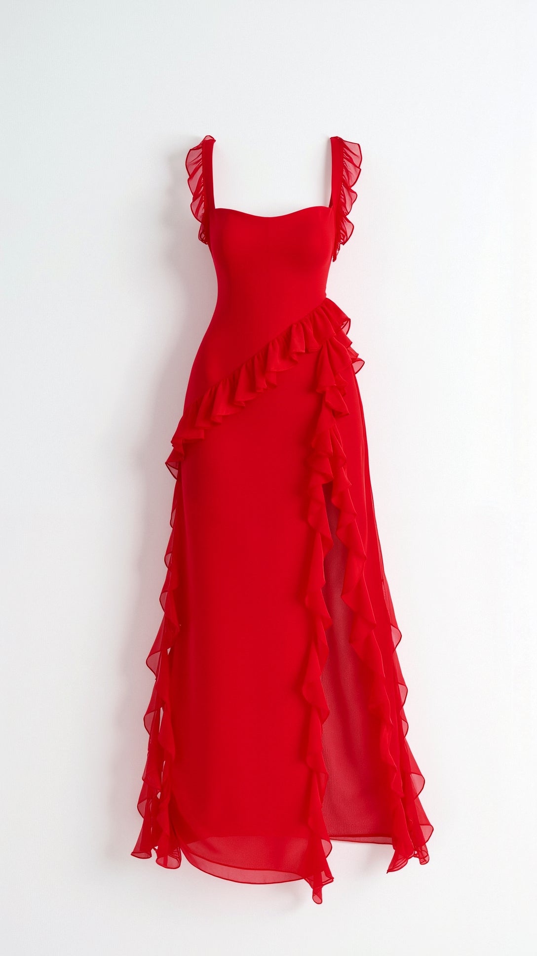 Robe longue à volants et fente pour femme