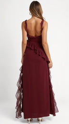 Robe longue à volants et fente pour femme