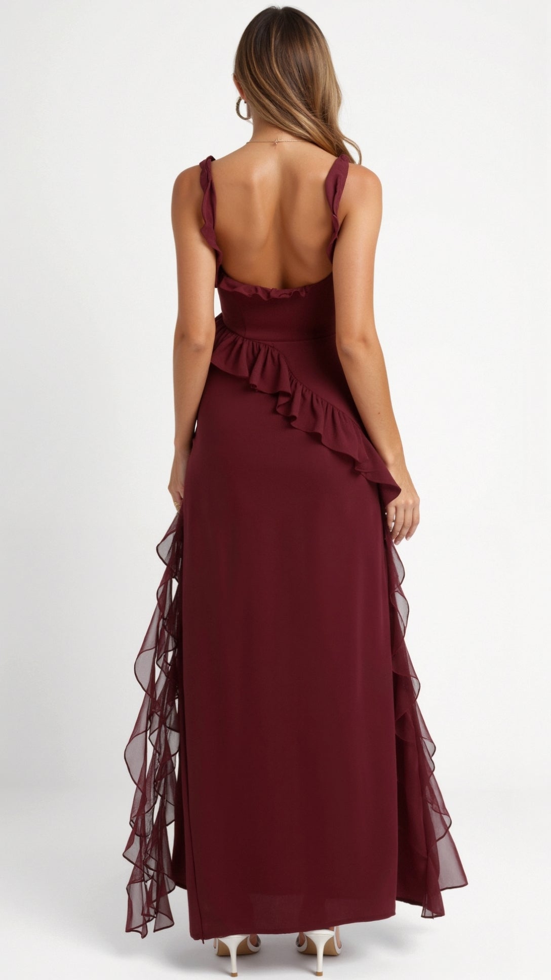 Robe longue à volants et fente pour femme