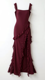 Robe longue à volants et fente pour femme