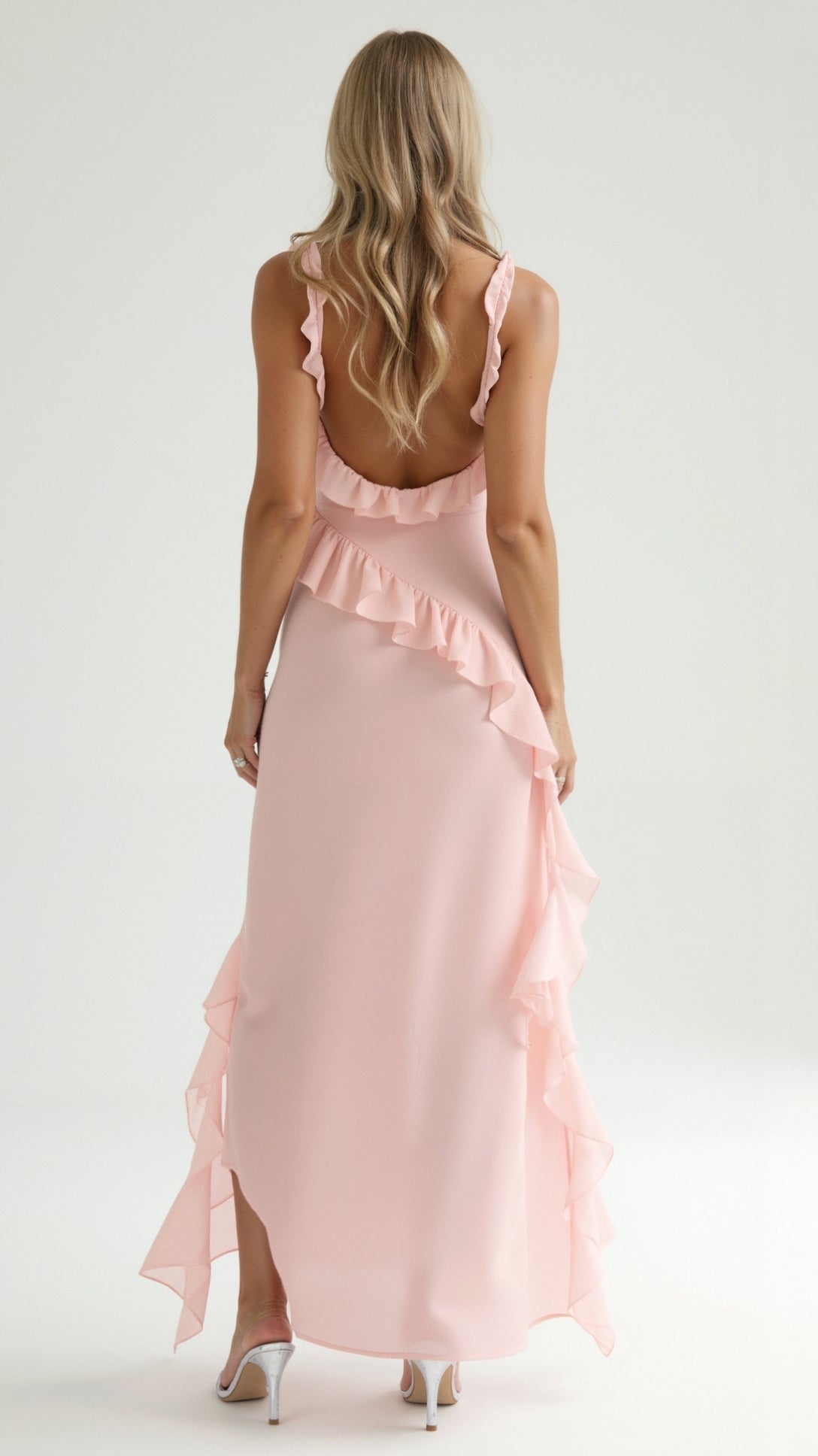 Robe longue à volants et fente pour femme