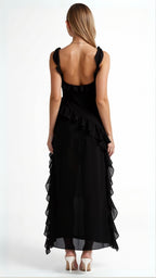 Robe longue à volants et fente pour femme