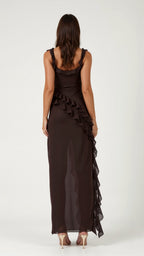 Robe longue à volants et fente pour femme