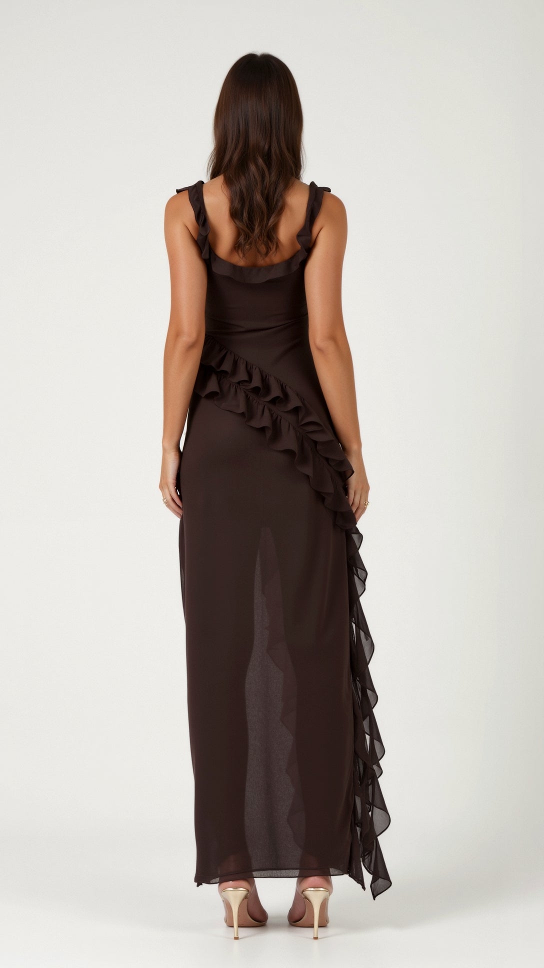 Robe longue à volants et fente pour femme