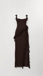 Robe longue à volants et fente pour femme