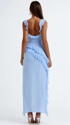 Robe longue à volants et fente pour femme