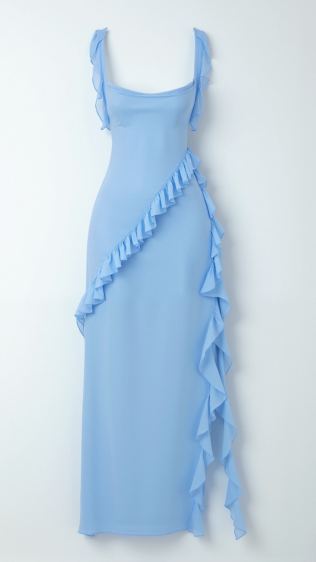 Robe longue à volants et fente pour femme