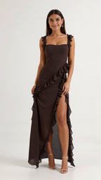 Robe longue à volants et fente pour femme