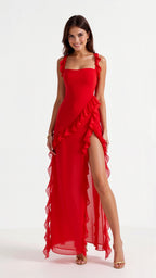 Robe longue à volants et fente pour femme