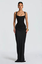 Robe longue ajustée à bretelles larges pour femme