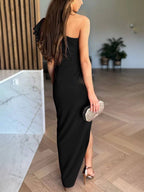 Robe longue asymétrique à volants une épaule pour femme