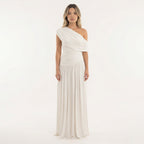 Robe longue asymétrique drapée une épaule blanc pour femme