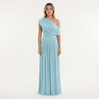Robe longue asymétrique drapée une épaule bleu ciel pour femme