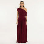 Robe longue asymétrique drapée une épaule bordeaux pour femme