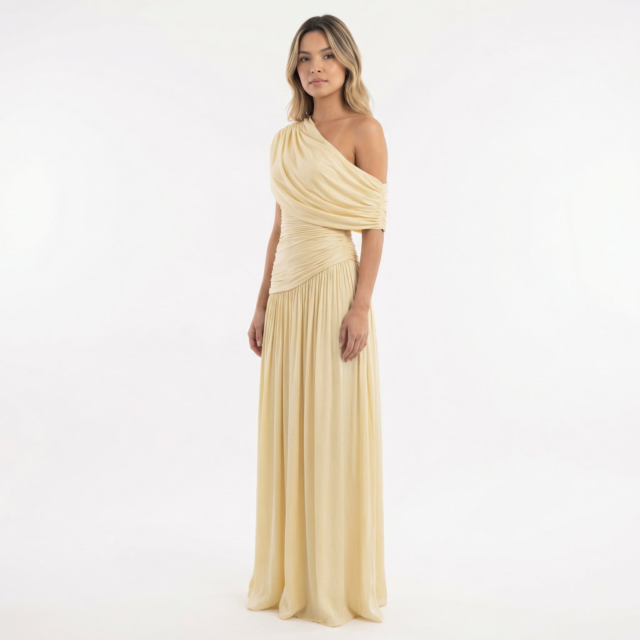 Robe longue asymétrique drapée une épaule pour femme – vue 2
