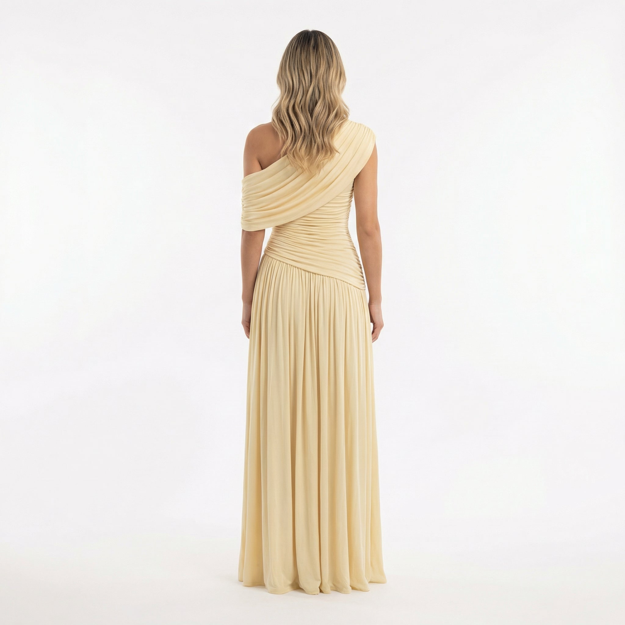Robe longue asymétrique drapée une épaule pour femme – vue 3