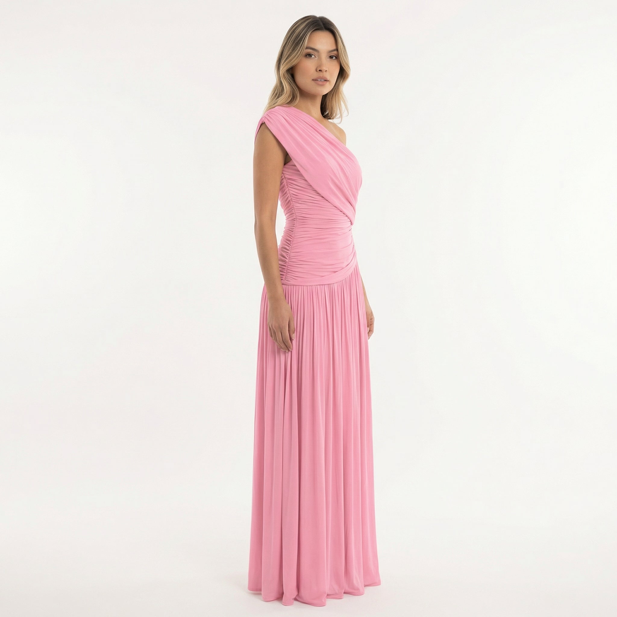 Robe longue asymétrique drapée une épaule pour femme – vue 4