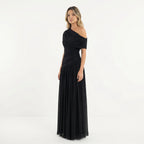 Robe longue asymétrique drapée une épaule pour femme – vue 6