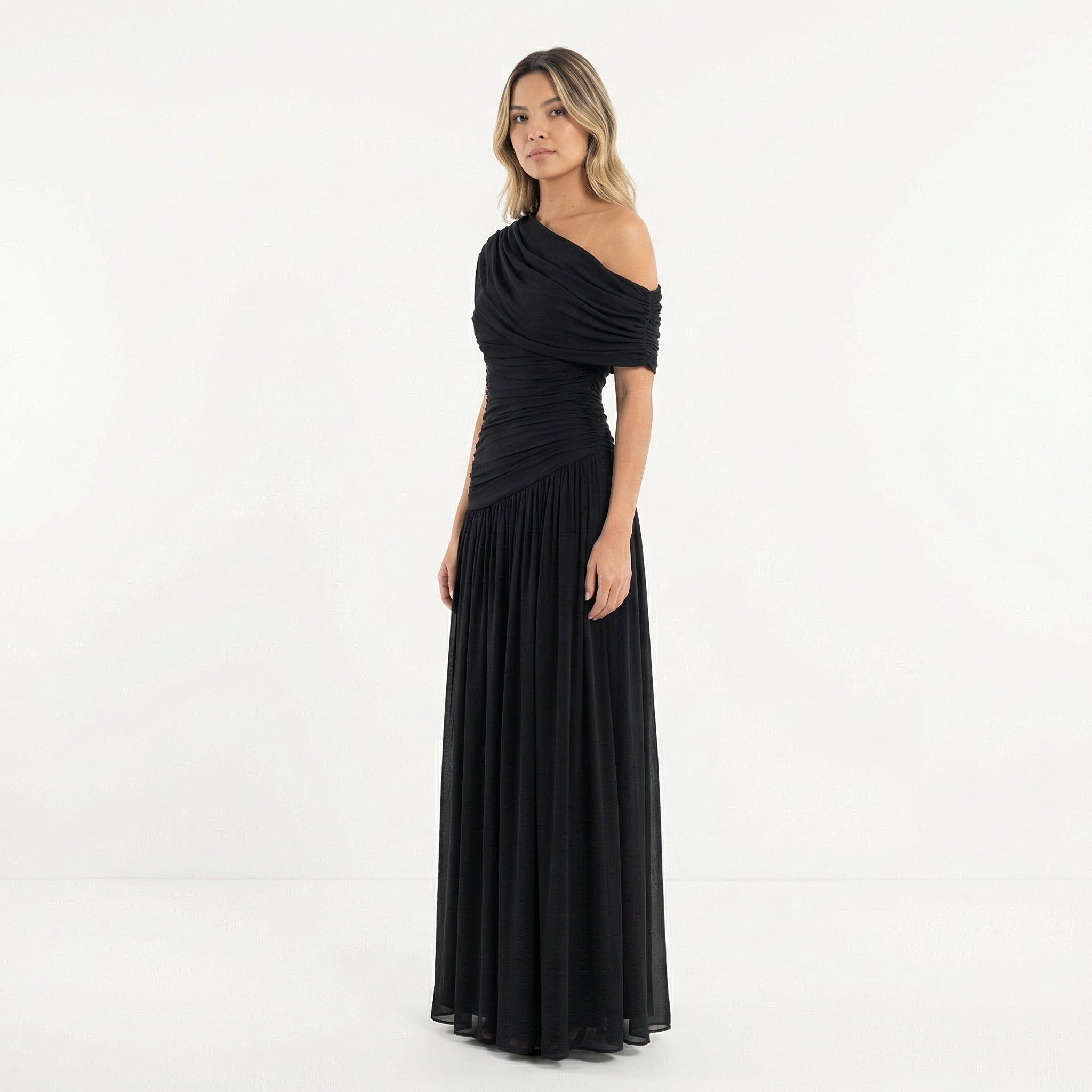 Robe longue asymétrique drapée une épaule pour femme – vue 6
