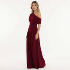 Robe longue asymétrique drapée une épaule pour femme – vue 7