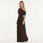 Robe longue asymétrique drapée une épaule pour femme – vue 9
