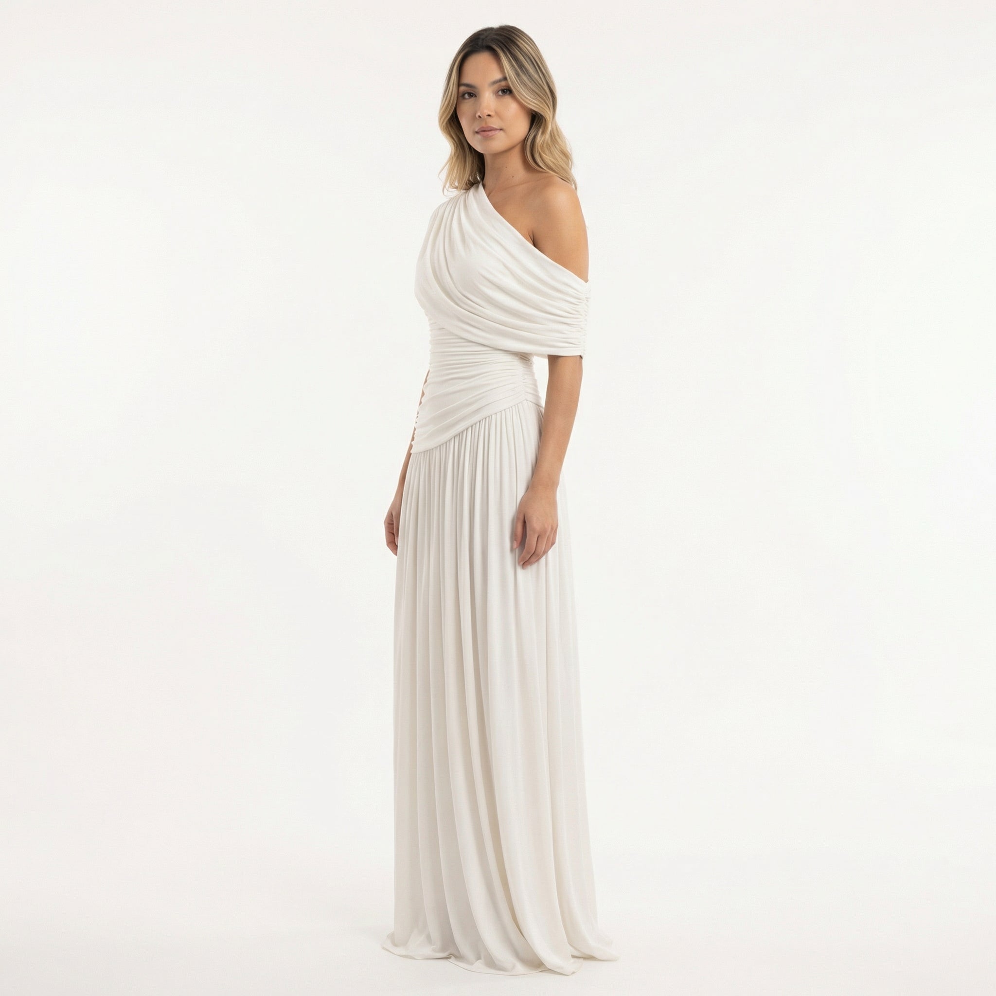Robe longue asymétrique drapée une épaule pour femme – vue 10