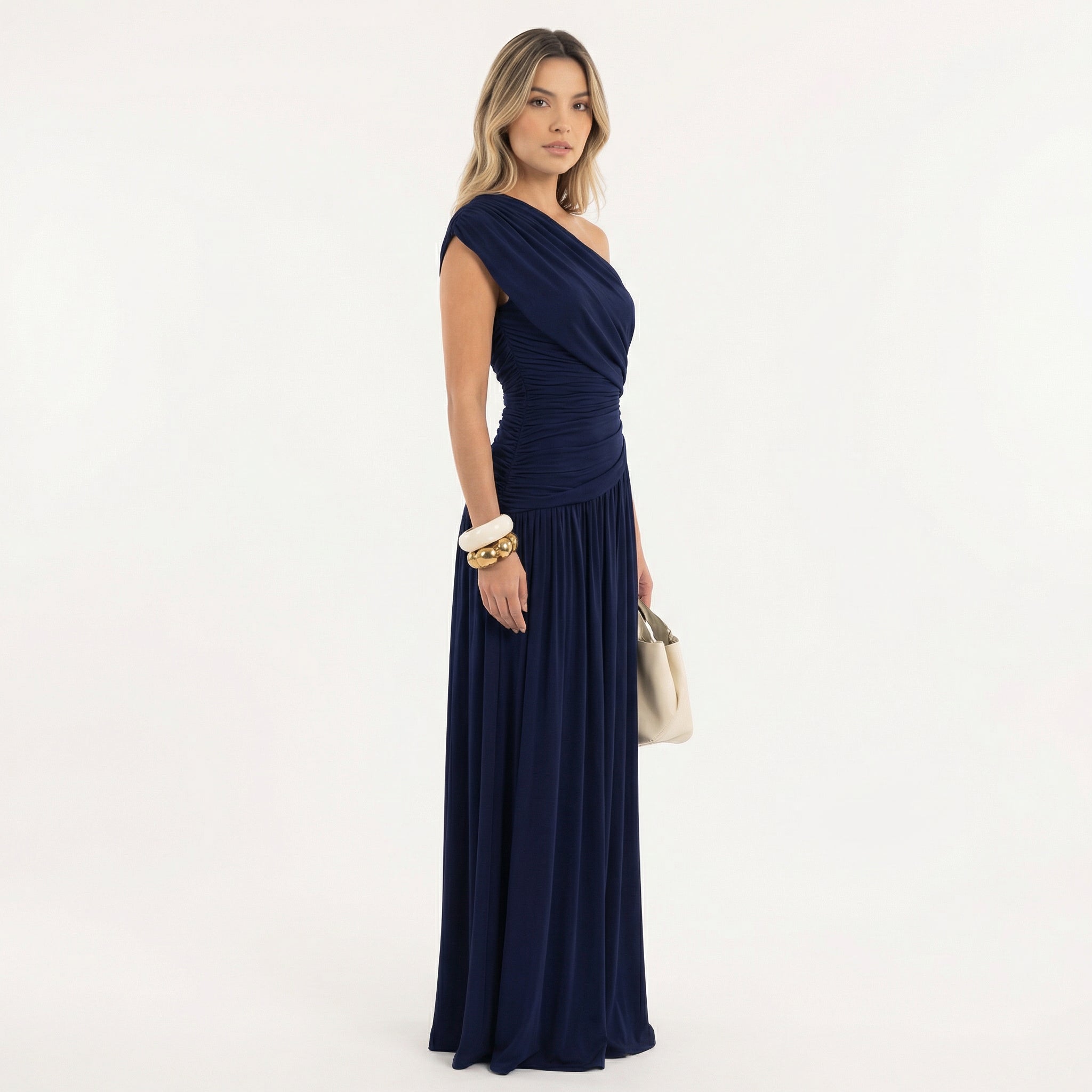 Robe longue asymétrique drapée une épaule pour femme – vue 11