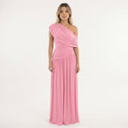 Robe longue asymétrique drapée une épaule rose pour femme