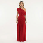 Robe longue asymétrique drapée une épaule rouge pour femme